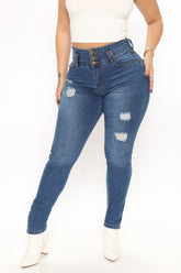 Stacked Waist Skinny Jeans - Medium Blue Wash
